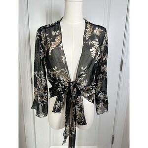 VTG Y2K Heart Moon Star Wrap Blouse Top Women's Small Boho Whimsigoth Fairy